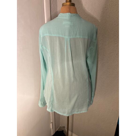 MICHAEL Michael Kors Mint Green Raw Hem High/Low Blouse 16 Quiet Luxury Classic - Picture 3 of 11